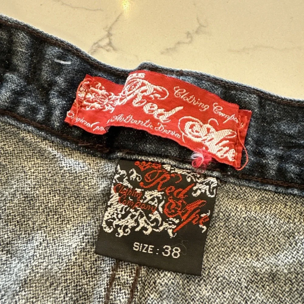 Red Ape Shorts Men's 34 Baggy Raw Denim Jorts Blue Vintage Y2K Skater Emo